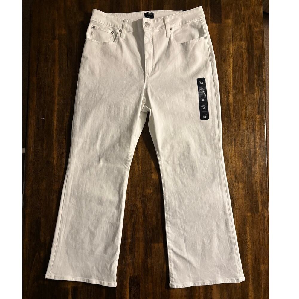 J Crew Women's 33 x 28 Jeans Curvy Ankle Flare High Rise Stretch White Denim
